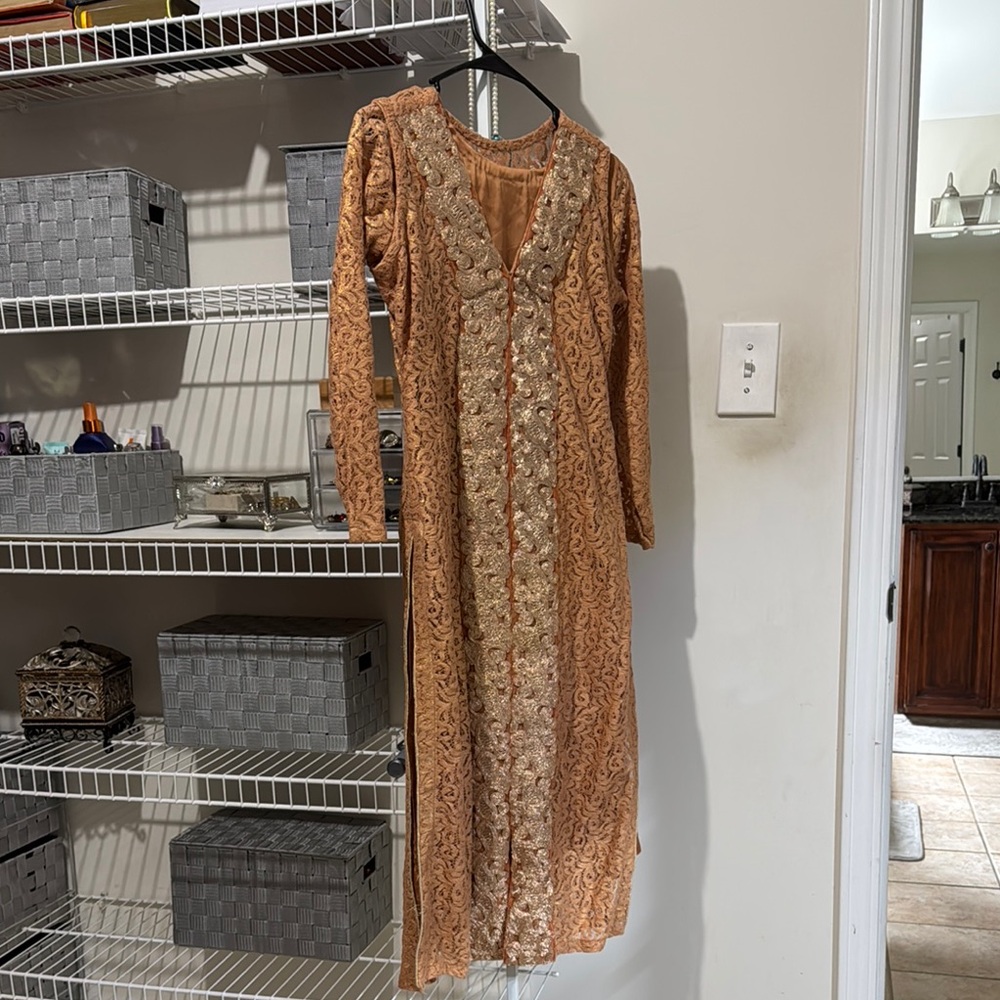 Pakistani Indian Elegant Lace Long Sleeve Dress perfect for any occasion.